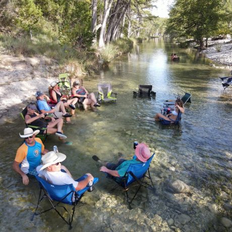 sitting in river